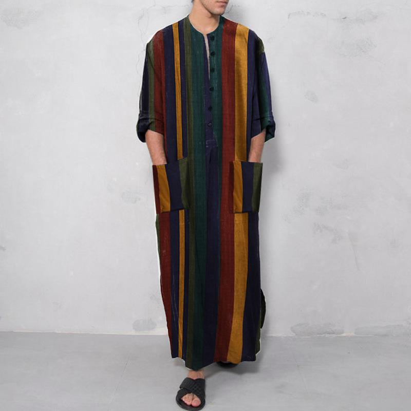 Fashion Ethnic Wear For Men - Camisa Masculina Longa Estampada Estilo Robe